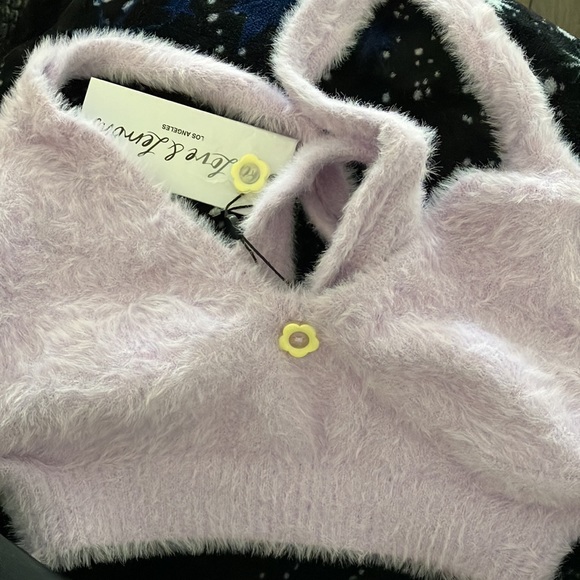For Love and Lemons Devon Lavender Fuzzy Cropped Top Bralette M - Picture 2 of 7